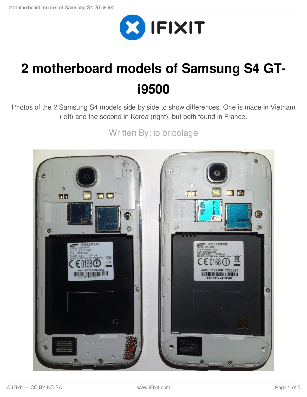 2 motherboard models of Samsung S4 GT-i9500