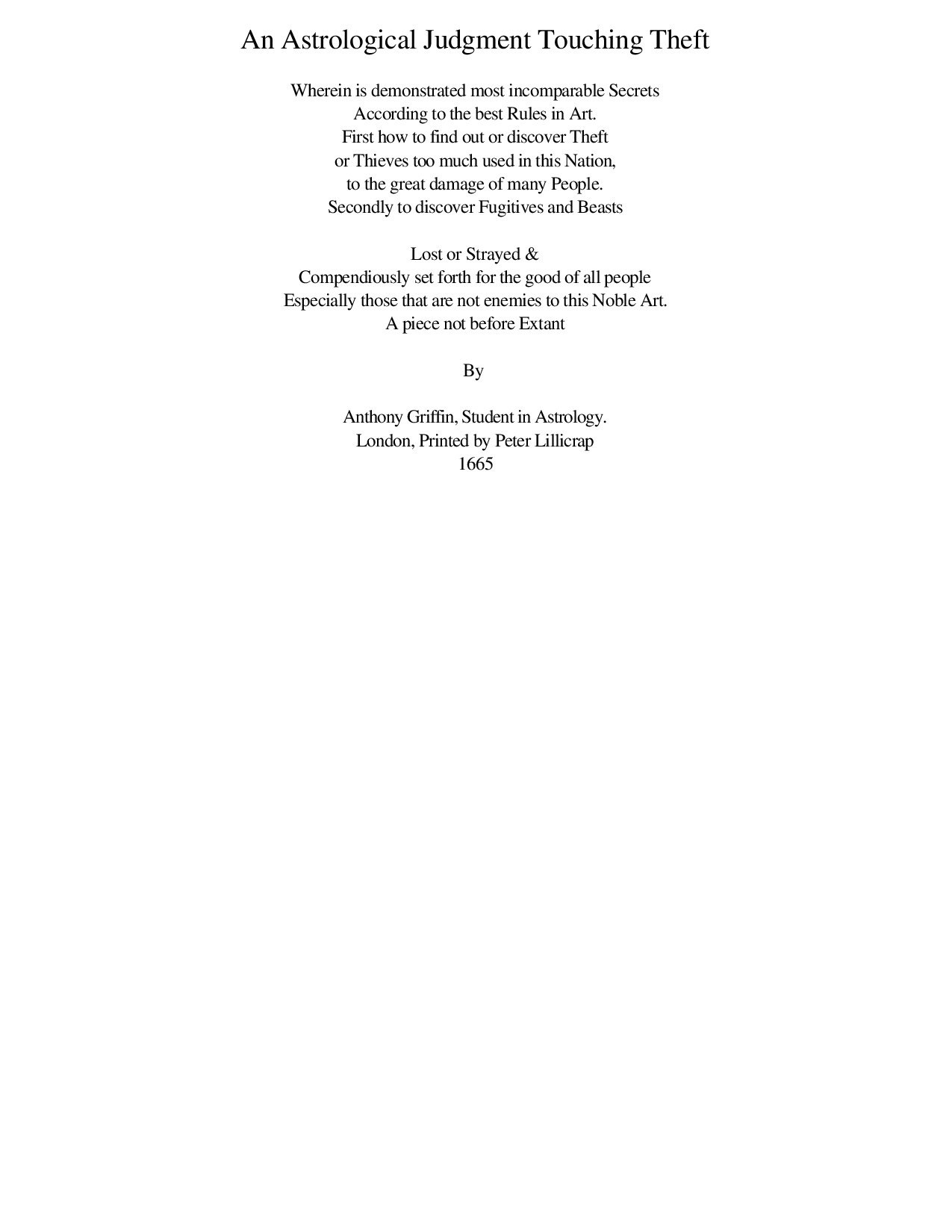 An Astrological Judgment Touching Theft