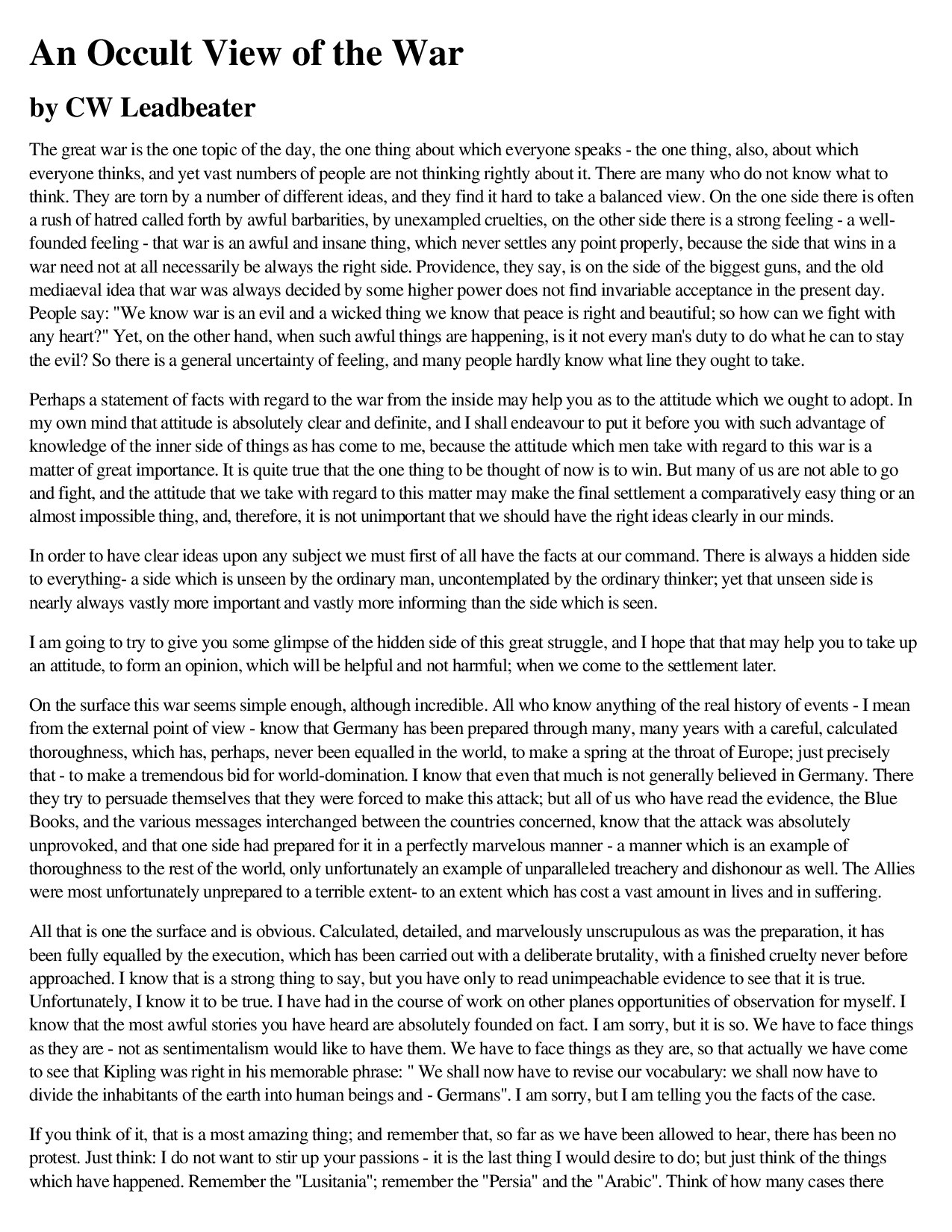 An Occult View of the War