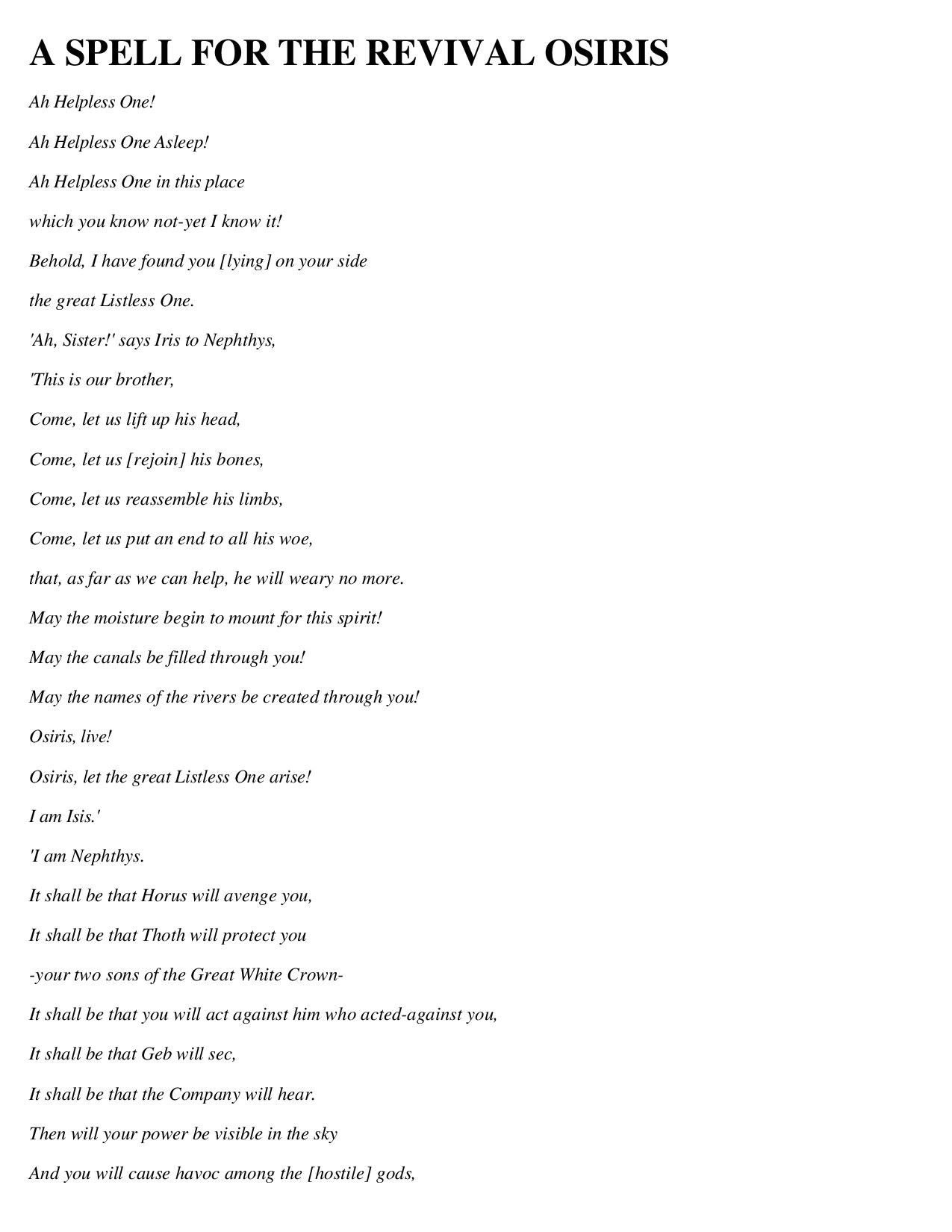 A SPELL FOR THE REVIVAL OSIRIS