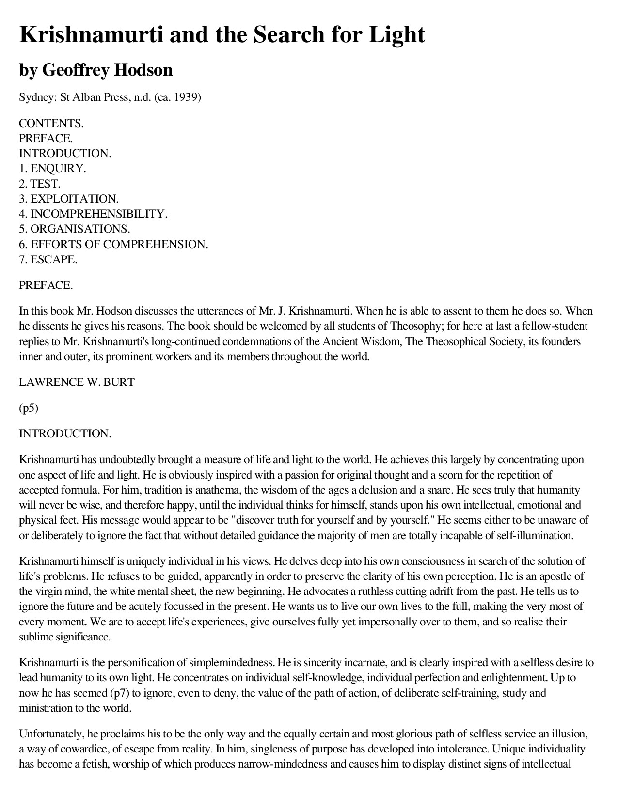 Krishnamurti and the Search for Light