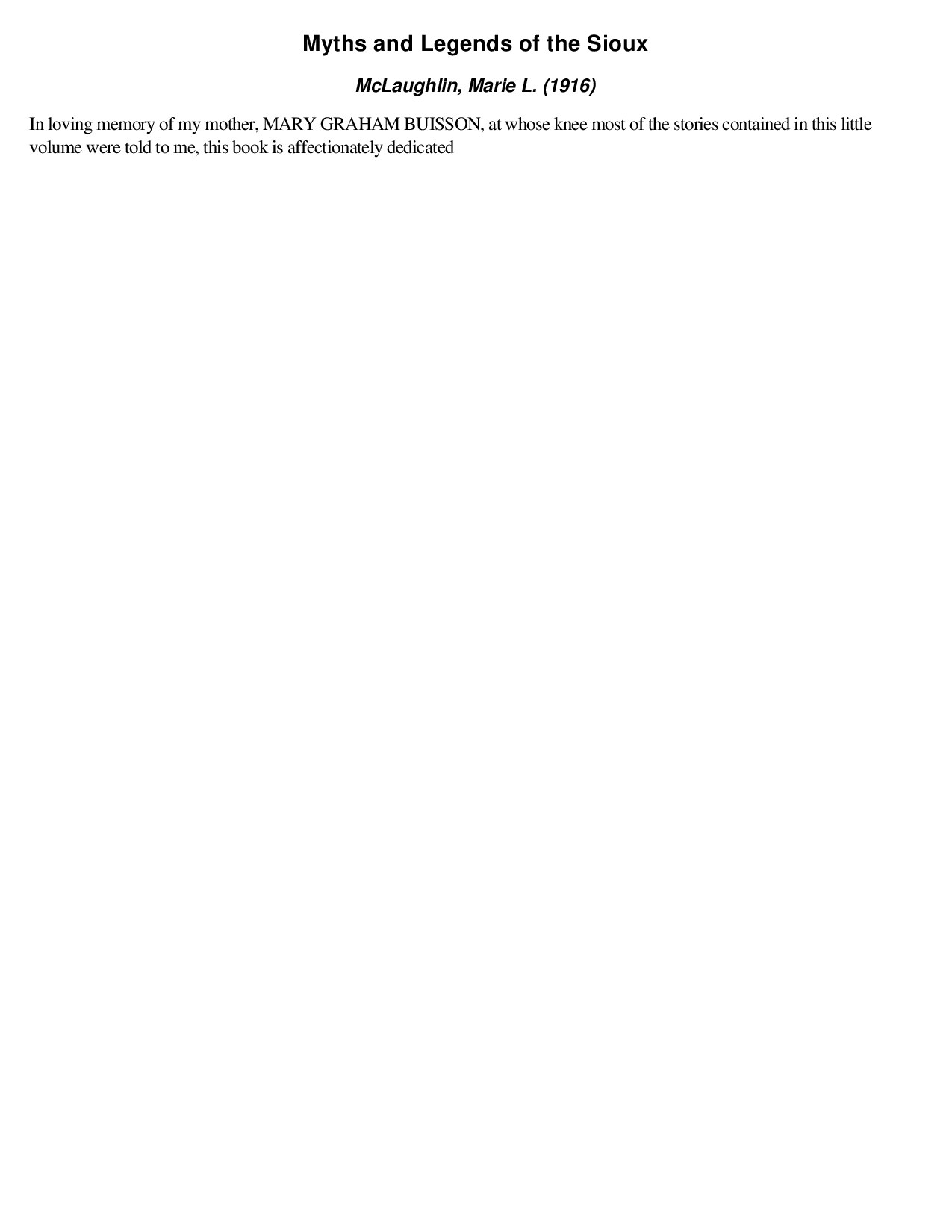 Myths and Legends of the Sioux